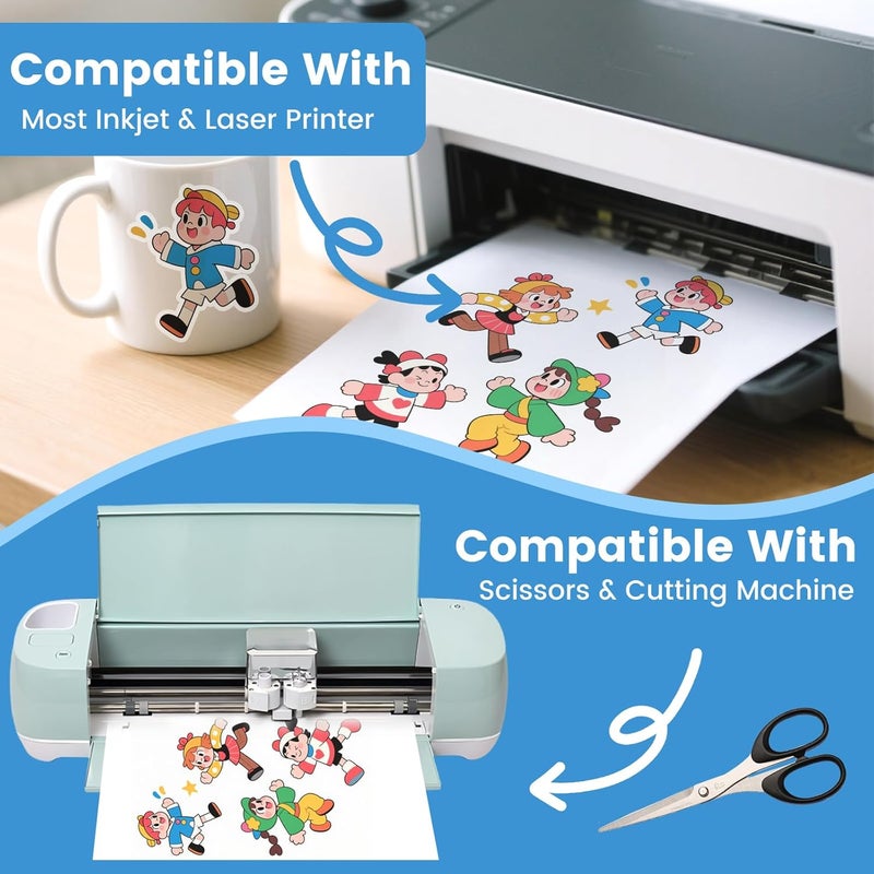 NUITPY 150 Sheets Glossy Sticker Paper, 8.5in x 11in Sticker Paper for Inkjet Printer, Self-adhesive Printable Sticker Papers, Vibrant Colors, Dries Quickly, US Letter Size - Image 3
